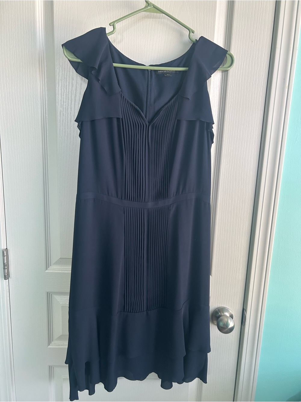 Banana Republic Navy Pleated Ruffle Dress
